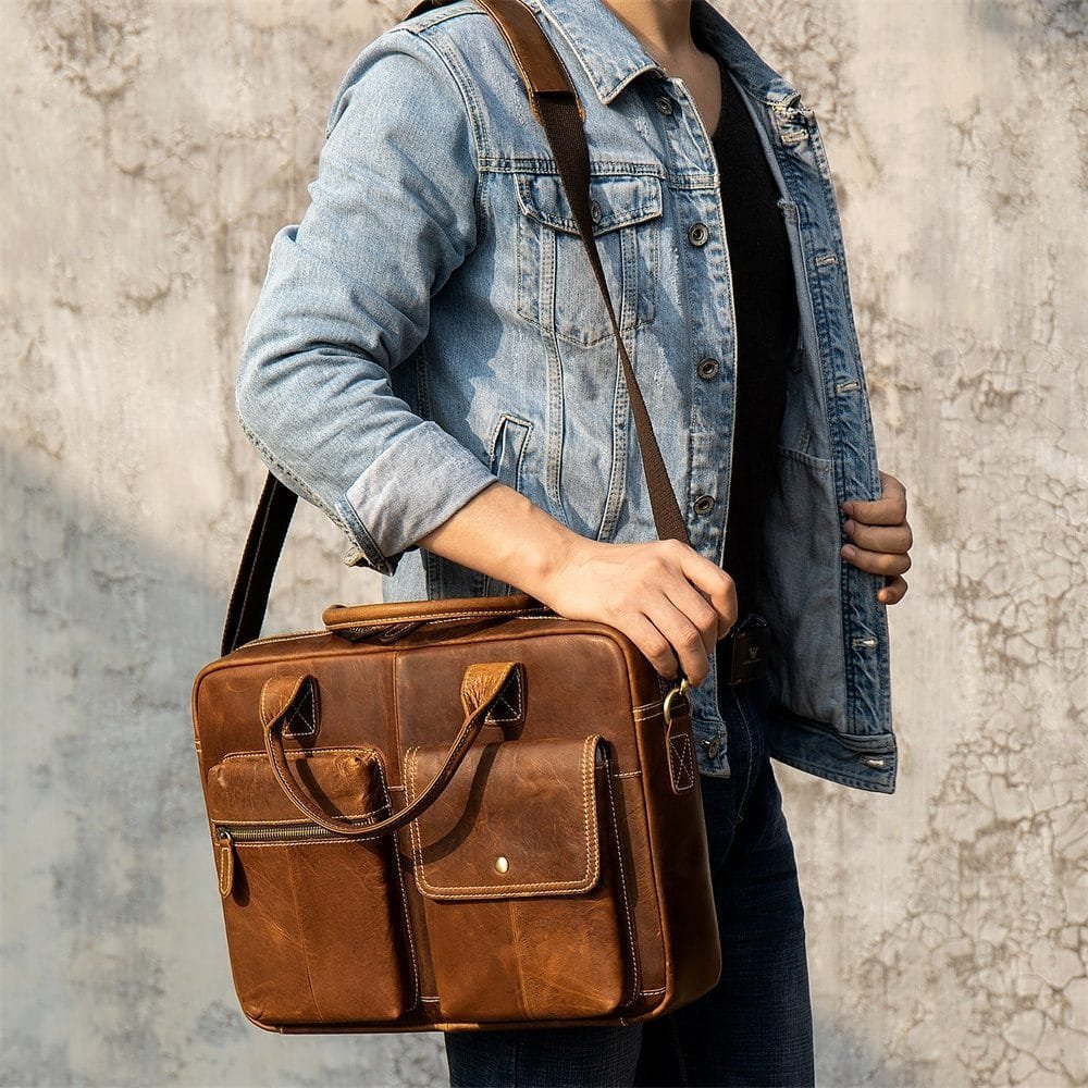 High Quality Laptop Messenger Bag Full Grain Leather Cowhide Briefcases for Men Article: MGR-UL011 - Image 6