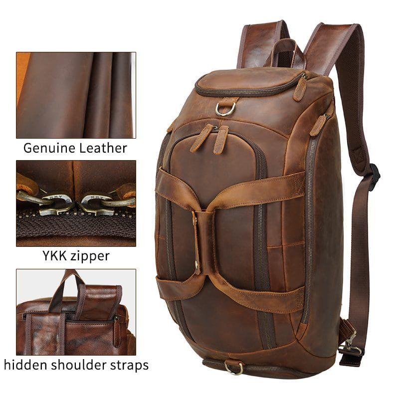 Full Grain Cowhide Leather Travel Bag Duffel Bag Weekend Outdoor for Men Article: DFL-ML002 - Image 6