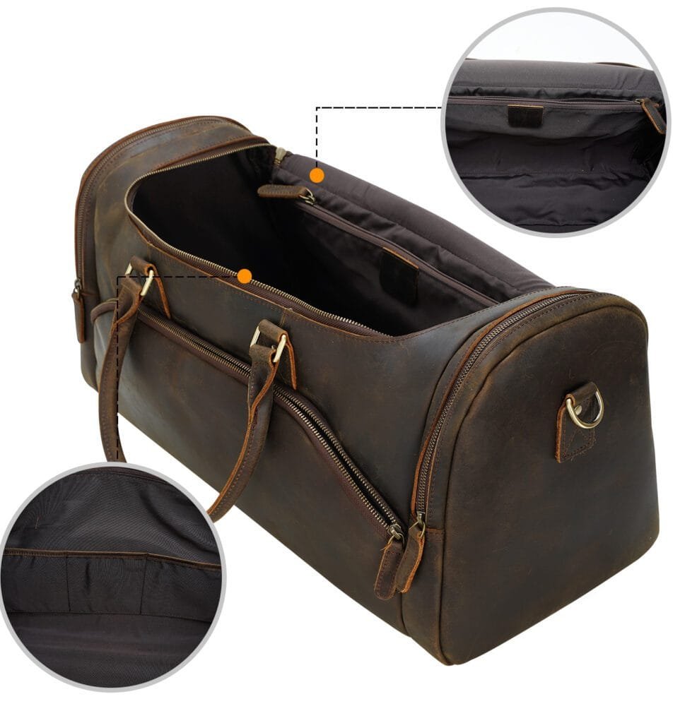 Full Grain Cowhide Leather Travel Bag Duffel Bag Weekend Outdoor for Men Article: DFL-ML009 - Image 6