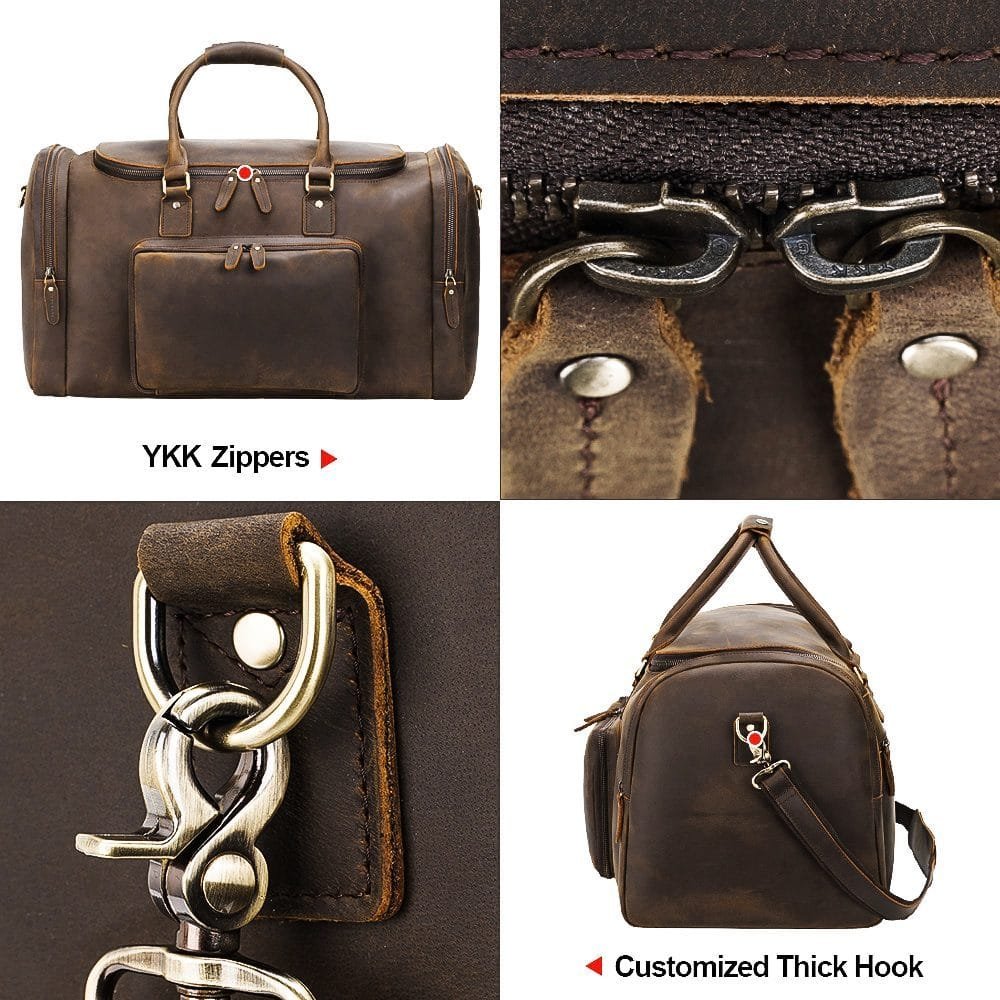 Full Grain Cowhide Leather Travel Bag Duffel Bag Weekend Outdoor for Men Article: DFL-ML010 - Image 6