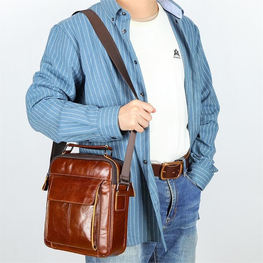 Full Grain Cowhide Leather Handmade Men Messenger Crossbody Satchel Bag Article: SCB-ML012 - Image 3