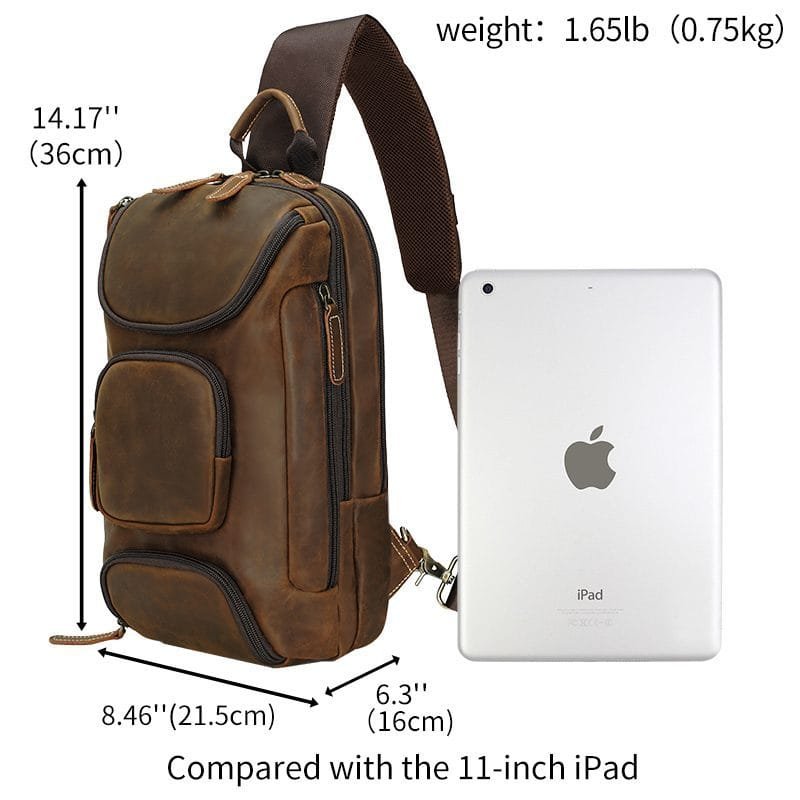 Full Grain Cowhide Leather Crossbody Sling Chest Pack One Shoulder Bag Article: SCB-ML016 - Image 6