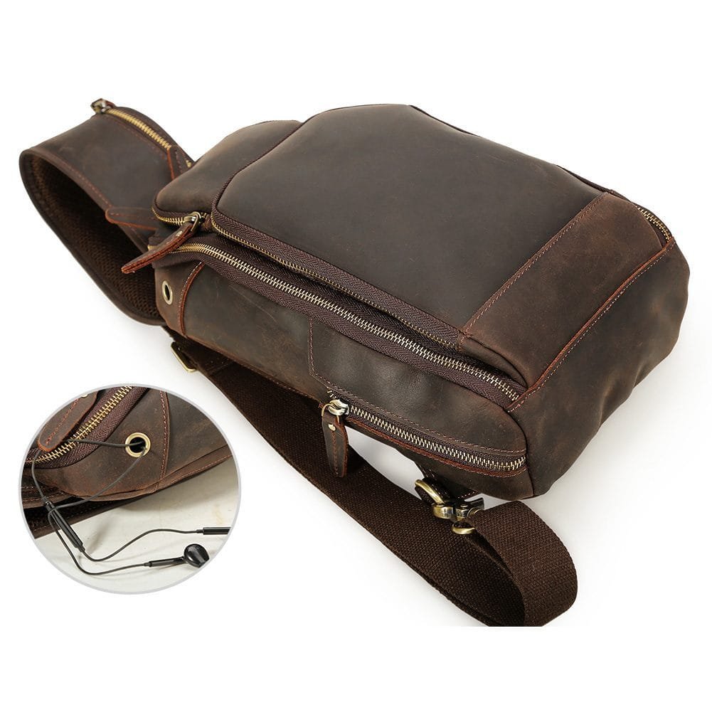 Full Grain Cowhide Leather Crossbody Sling Chest Pack One Shoulder Bag Article: SCB-ML018 - Image 6