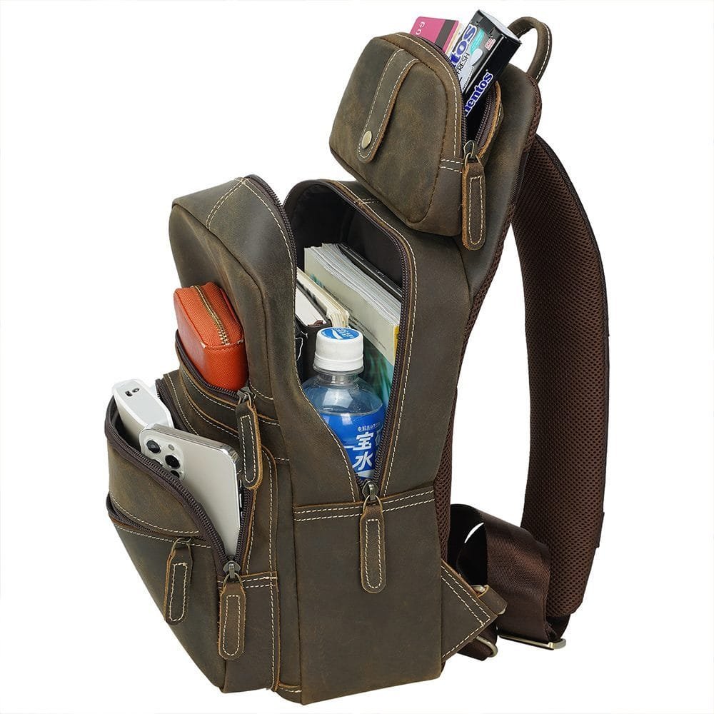 Full Grain Cowhide Leather Crossbody Sling Chest Pack One Shoulder Bag Article: SCB-ML019 - Image 6