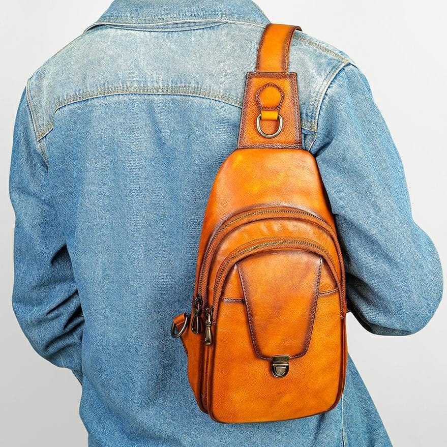 Full Grain Cowhide Leather Crossbody Sling Chest Pack One Shoulder Bag Article: SCB-ML022 - Image 6