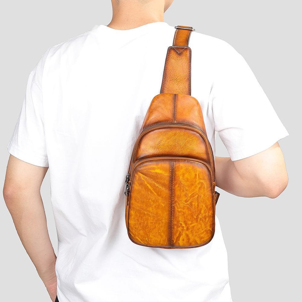 Full Grain Cowhide Leather Crossbody Sling Chest Pack One Shoulder Bag Article: SCB-ML023 - Image 6
