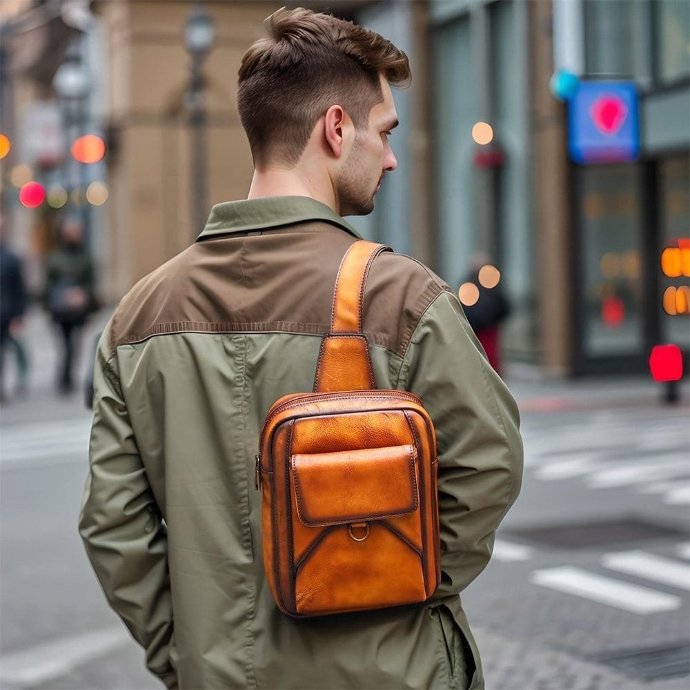 Full Grain Cowhide Leather Crossbody Sling Chest Pack One Shoulder Bag Article: SCB-ML024 - Image 6