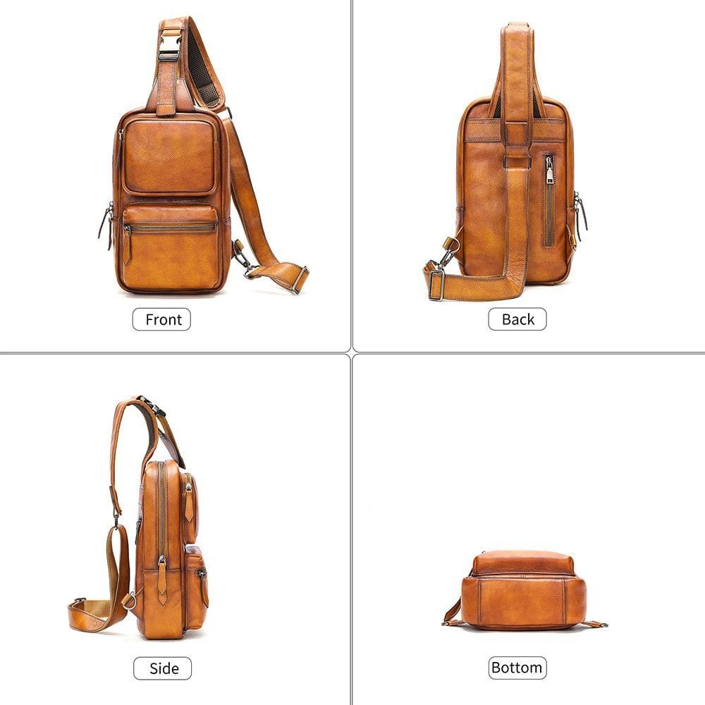 Full Grain Cowhide Leather Crossbody Sling Chest Pack One Shoulder Bag Article: SCB-ML025 - Image 6