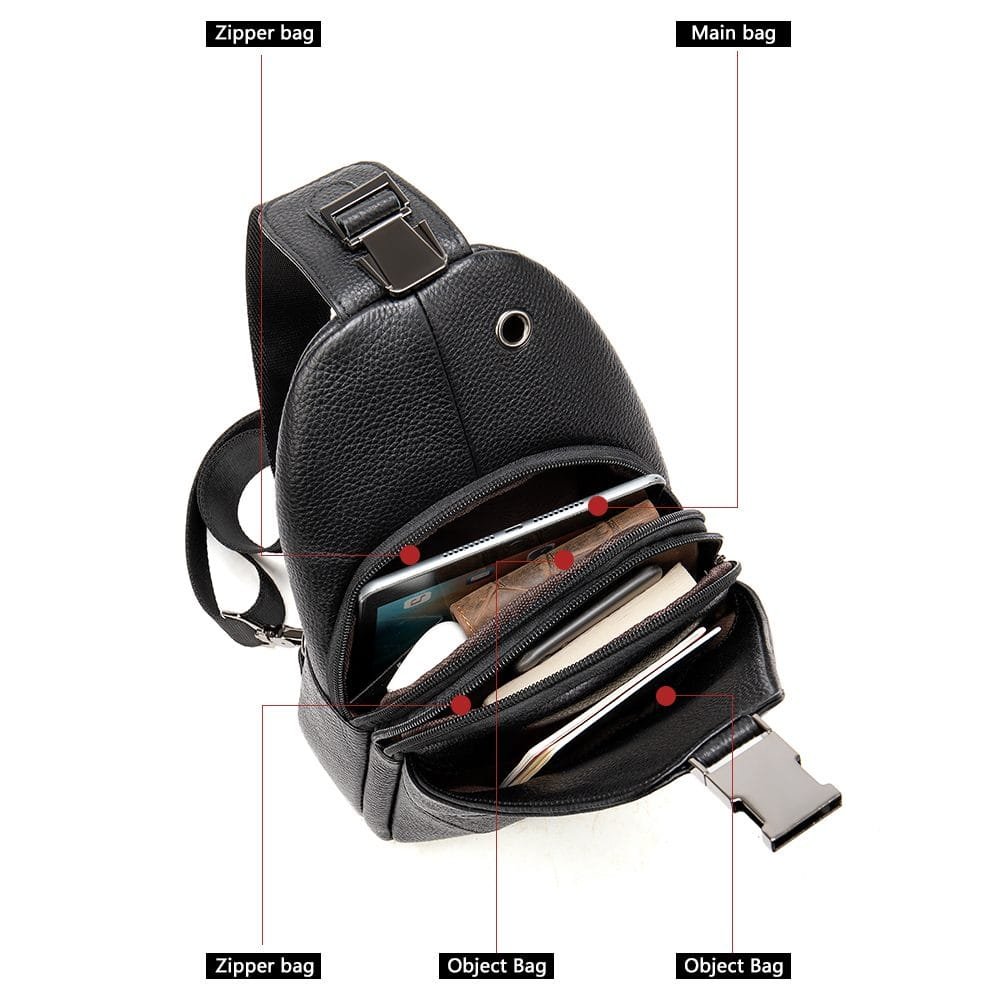 Full Grain Cowhide Leather Crossbody Sling Chest Pack One Shoulder Bag Article: SCB-ML026 - Image 6