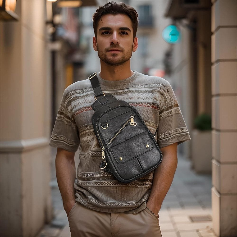 Full Grain Cowhide Leather Crossbody Sling Chest Pack One Shoulder Bag Article: SCB-ML027 - Image 6