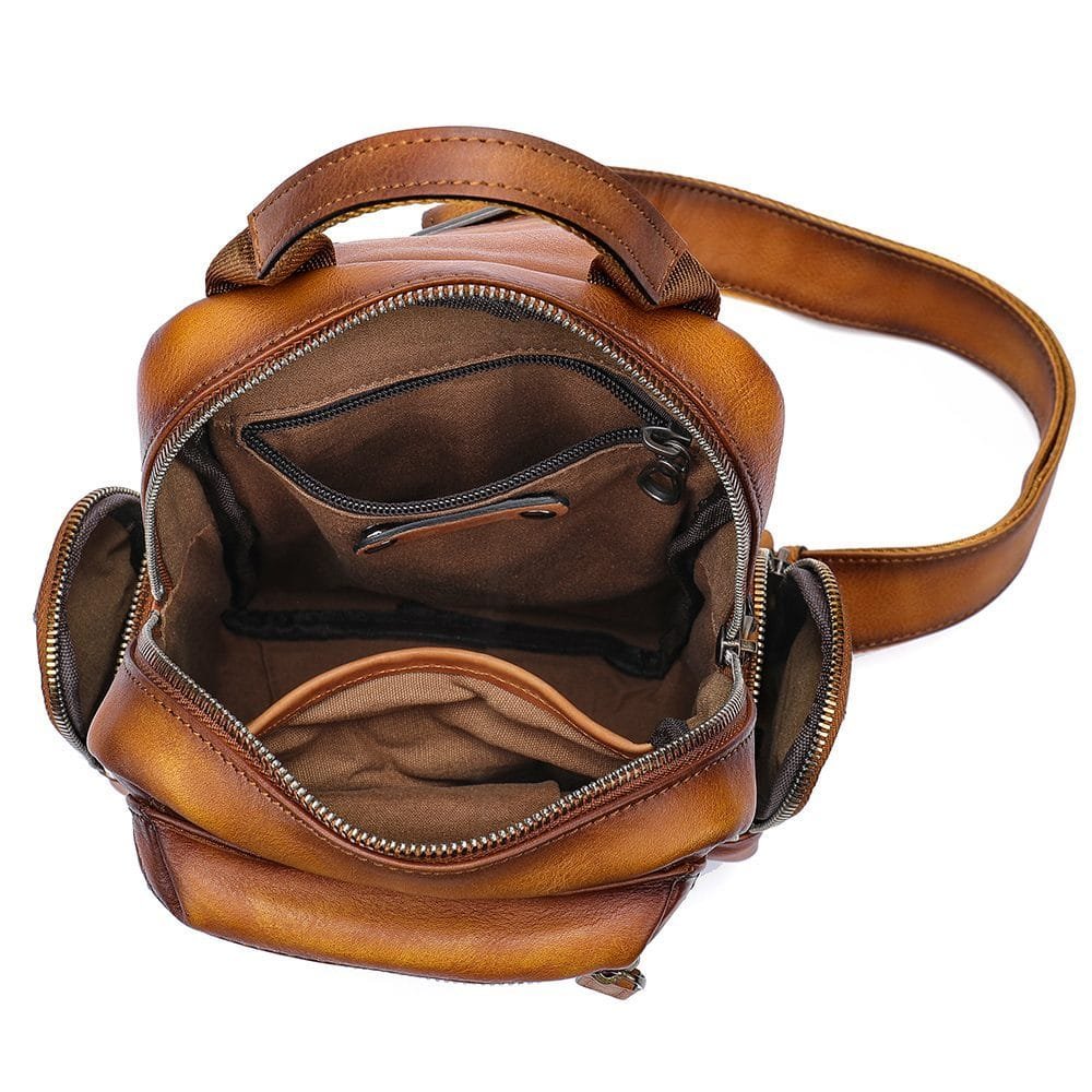 Full Grain Cowhide Leather Crossbody Sling Chest Pack One Shoulder Bag Article: SCB-ML028 - Image 6