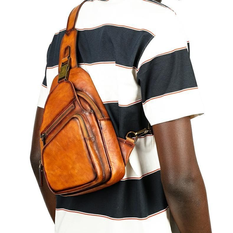Full Grain Cowhide Leather Crossbody Sling Chest Pack One Shoulder Bag Article: SCB-ML030 - Image 6