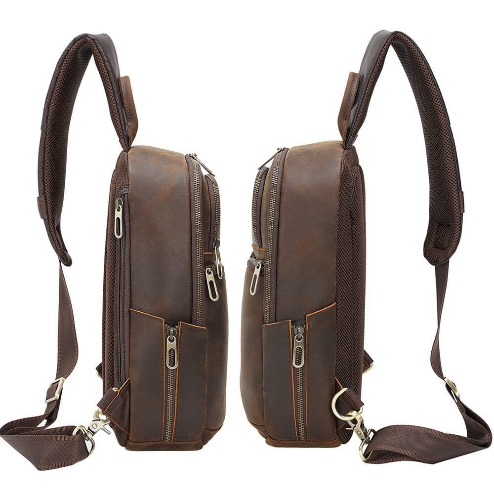 Full Grain Cowhide Leather Crossbody Sling Chest Pack One Shoulder Bag Article: SCB-ML033 - Image 6