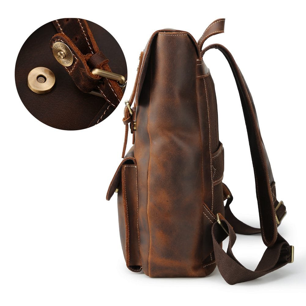 High Quality Mens Full Grain Cowhide Leather Office Laptop College Backpack Article: BPK-FL0014 - Image 3