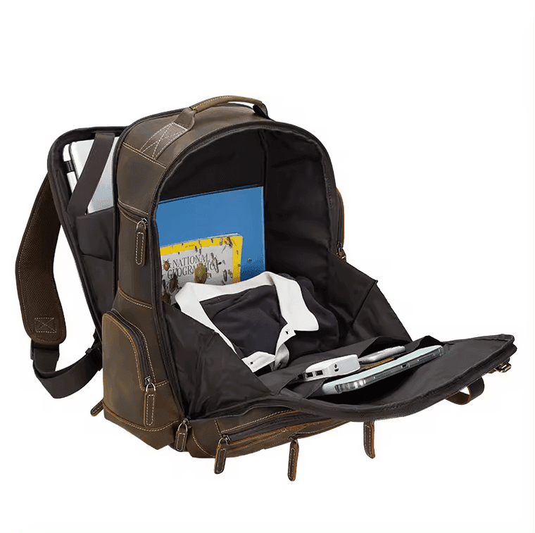 High Quality Mens Full Grain Cowhide Leather Office Laptop College Backpack Article: BPK-FL004 - Image 3