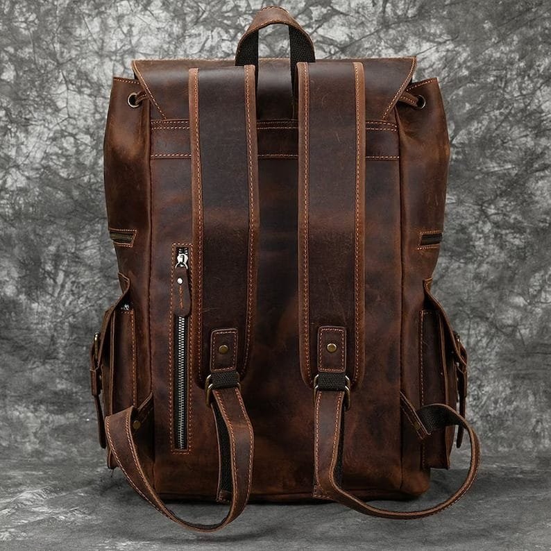 High Quality Mens Full Grain Cowhide Leather Office Laptop College Backpack Article: BPK-FL0015 - Image 8