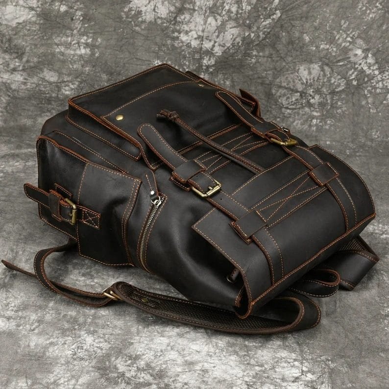 High Quality Mens Full Grain Cowhide Leather Office Laptop College Backpack Article: BPK-FL0015 - Image 5