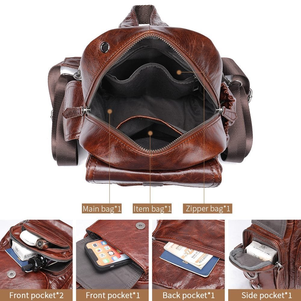 High Quality Women Vintage Full Grain Cowhide Leather Office Laptop College Backpack Article: BPKW-FL006 - Image 4