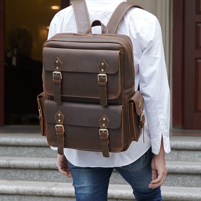High Quality Mens Full Grain Cowhide Leather Vintage Office Laptop College Backpack Article: BPK-FL0017 - Image 4