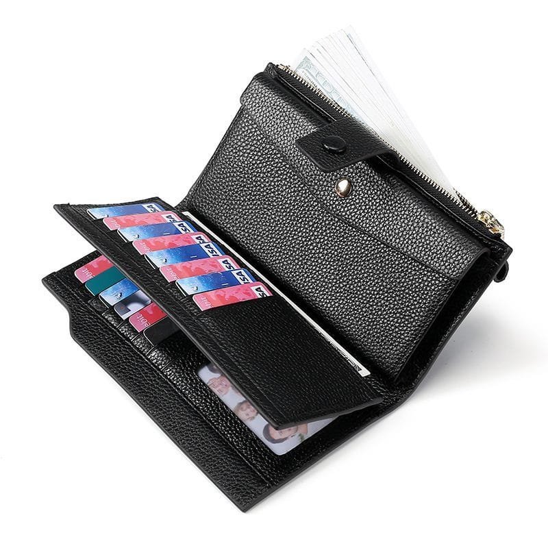 Long Zipper Girls Clutch Bag Ladies Wallet Mobile Phone Full Grain Cowhide Leather Article: WLT-FL001 - Image 4