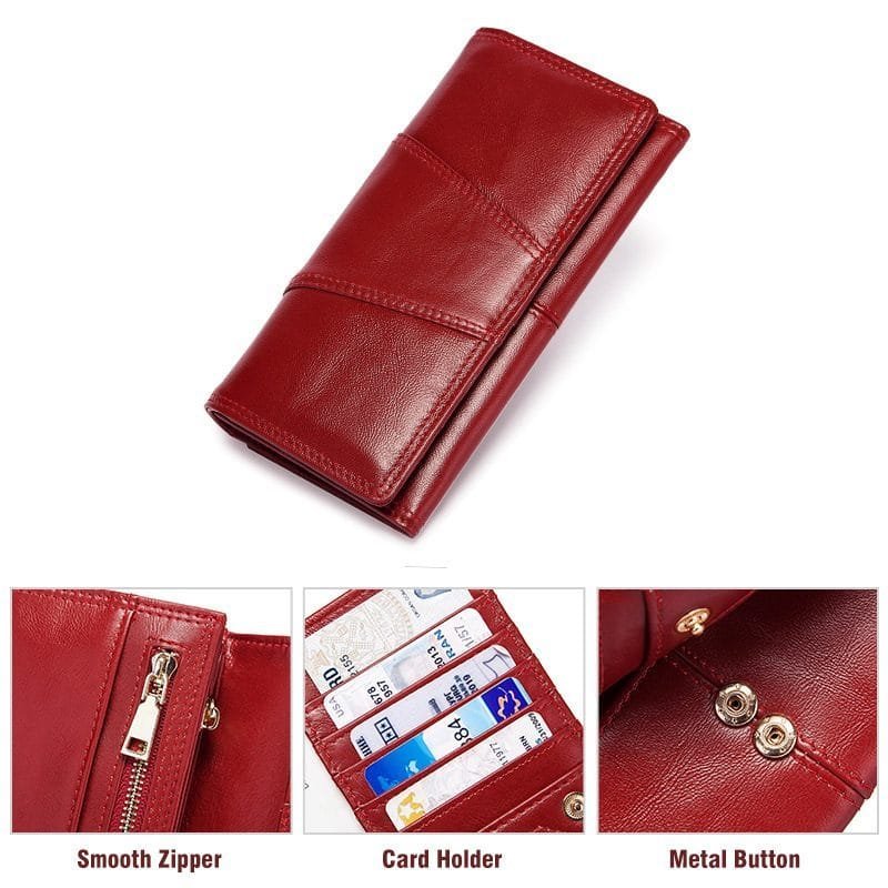Long Zipper Girls Clutch Bag Ladies Wallet Mobile Phone Full Grain Cowhide Leather Article: WLT-FL002 - Image 4