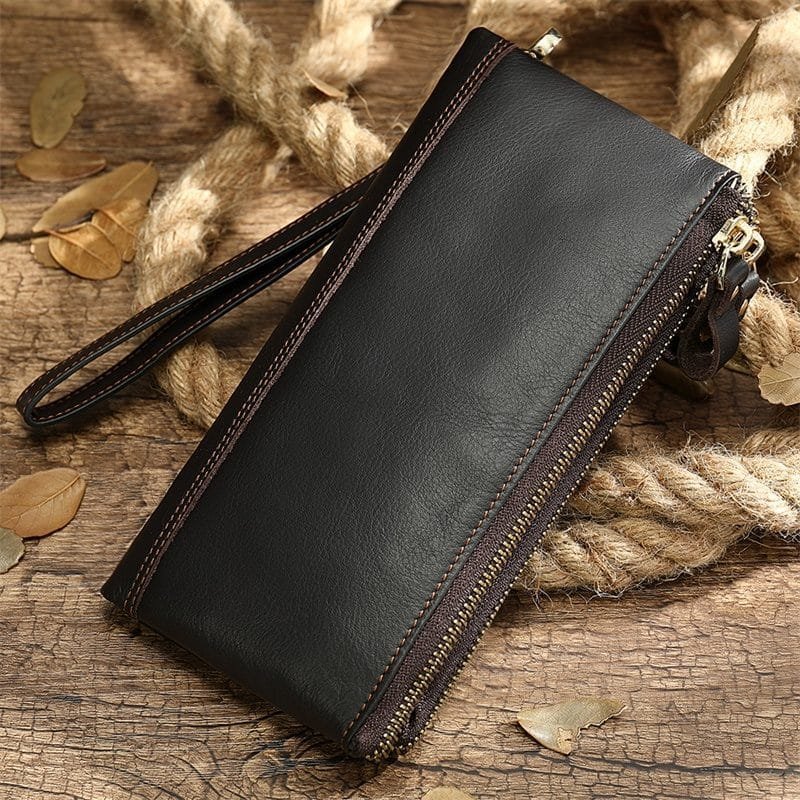 Long Zipper Girls Clutch Bag Ladies Wallet Mobile Phone Full Grain Cowhide Leather Article: WLT-FL005 - Image 4
