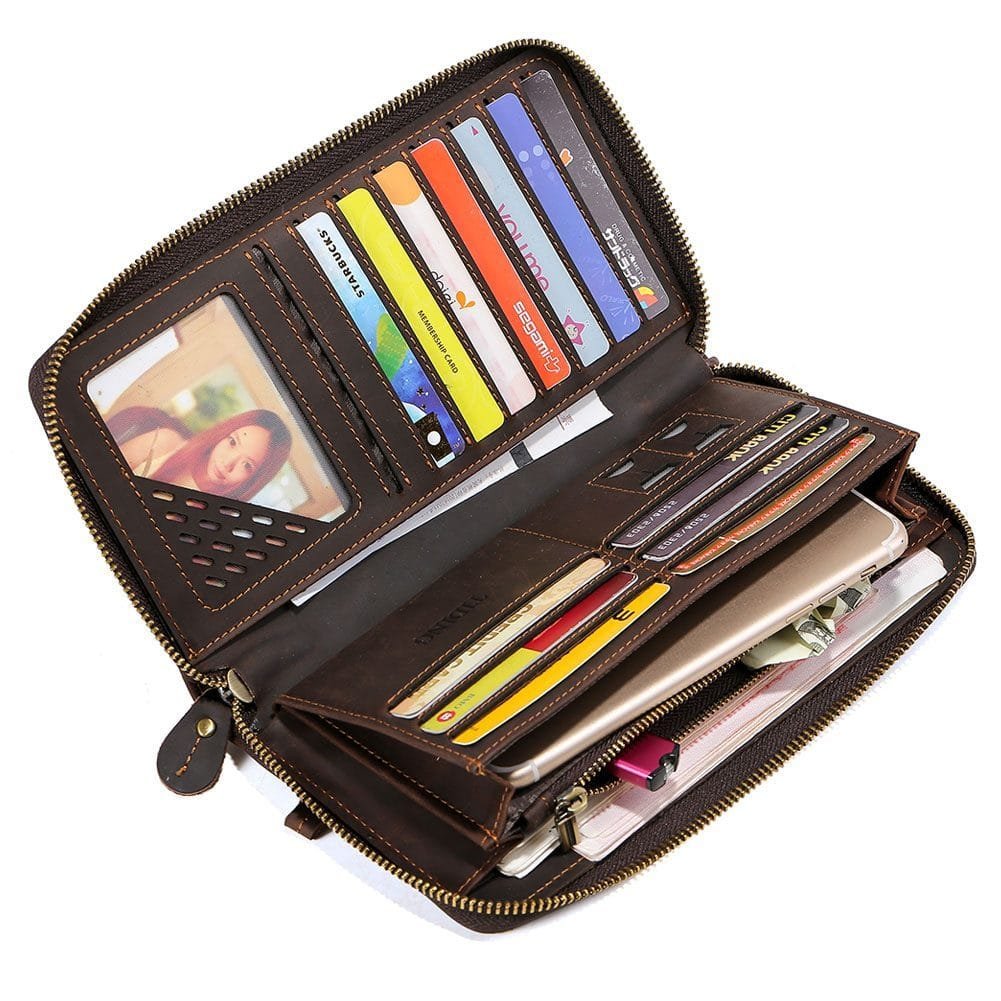 Long Zipper Girls Clutch Bag Ladies Wallet Mobile Phone Full Grain Cowhide Leather Article: WLT-FL007 - Image 4