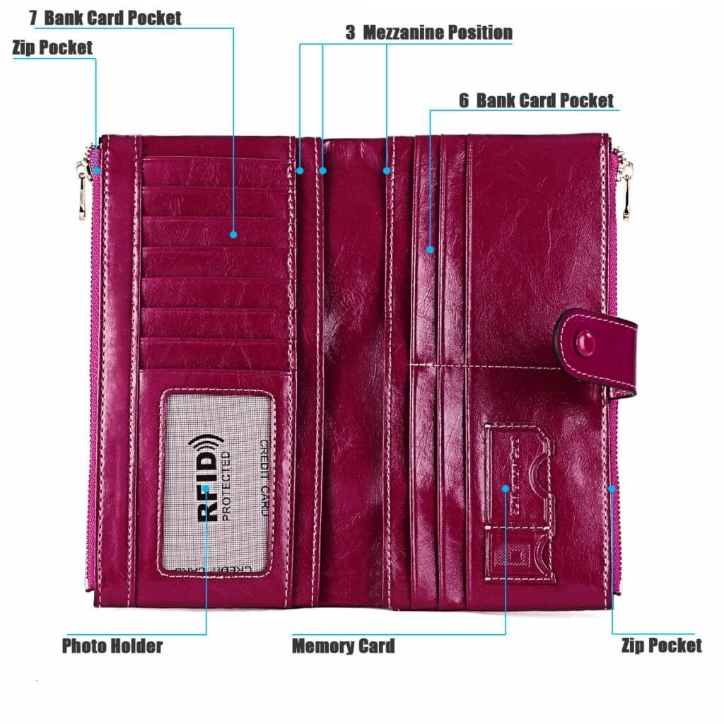Long Zipper Girls Clutch Bag Ladies Wallet Mobile Phone Full Grain Cowhide Leather Article: WLT-FL011 - Image 4