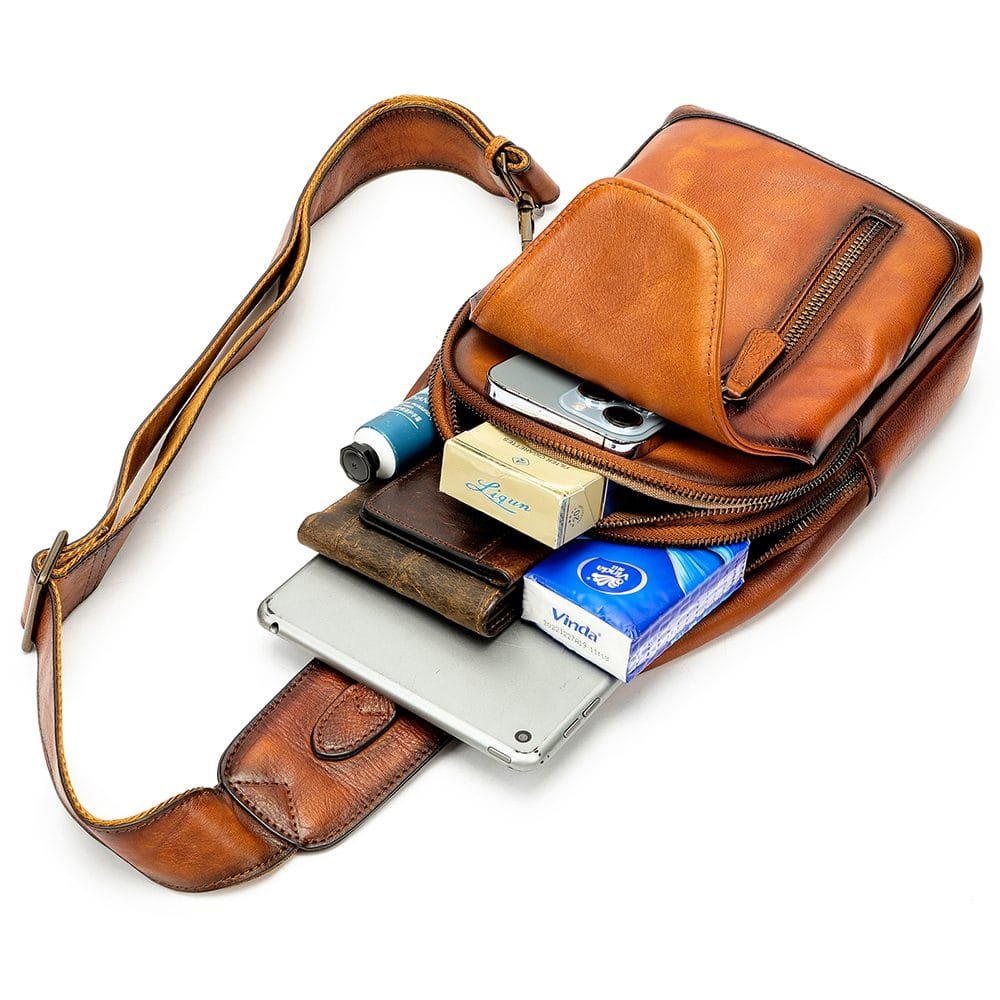 Full Grain Cowhide Leather Crossbody Sling Chest Pack One Shoulder Bag Article: SCB-ML021 - Image 4