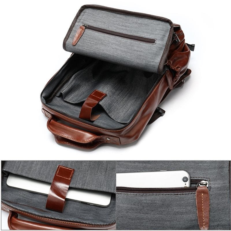 High Quality Mens Full Grain Cowhide Leather Vintage Office Laptop College Backpack Article: BPK-FL0016 - Image 4