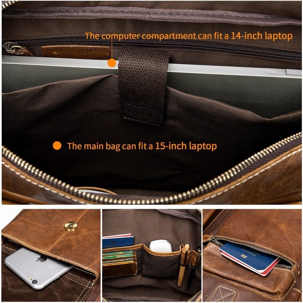 High Quality Laptop Messenger Bag Full Grain Leather Cowhide Briefcases for Men Article: MGR-UL011 - Image 5