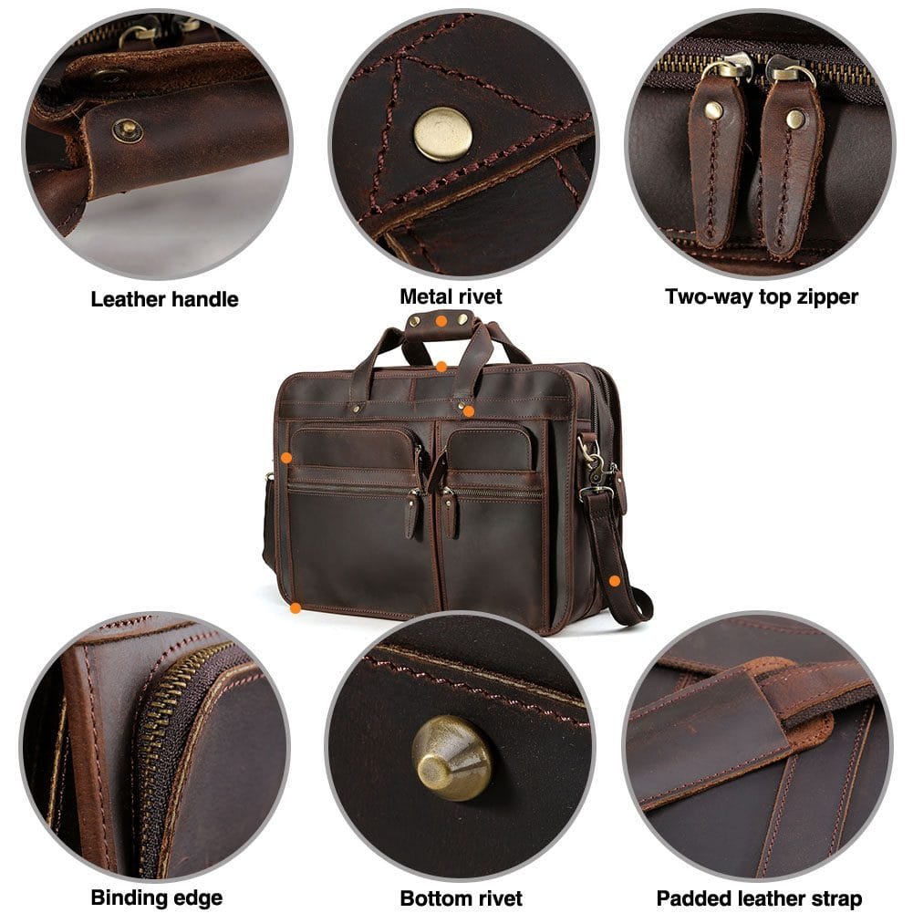 High Quality Laptop Messenger Bag Full Grain Leather Cowhide Briefcases for Men Article: MGR-UL013 - Image 5
