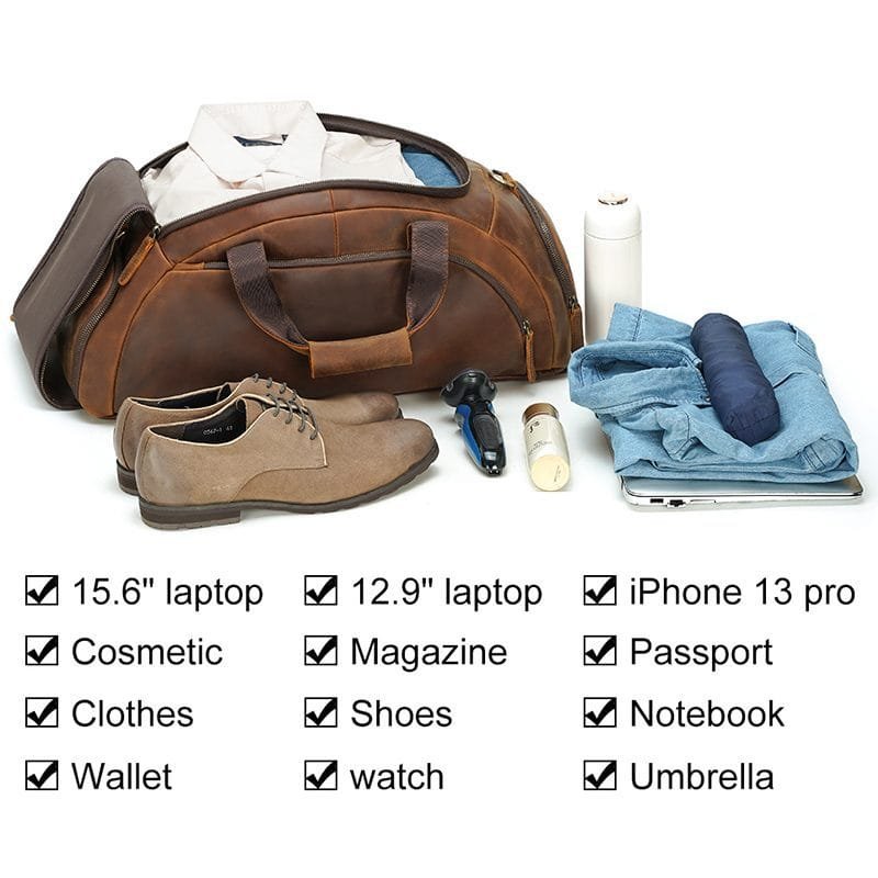 Full Grain Cowhide Leather Travel Bag Duffel Bag Weekend Outdoor for Men Article: DFL-ML002 - Image 5