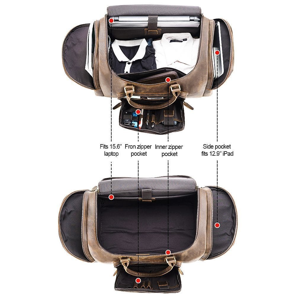 Full Grain Cowhide Leather Travel Bag Duffel Bag Weekend Outdoor for Men Article: DFL-ML010 - Image 5