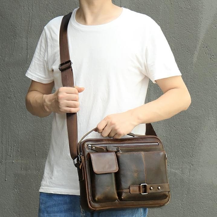 Full Grain Cowhide Leather Top Handle Large Capacity Handmade Men Messenger Crossbody Vintage Satchel Bag Article: SCB-ML002 - Image 5