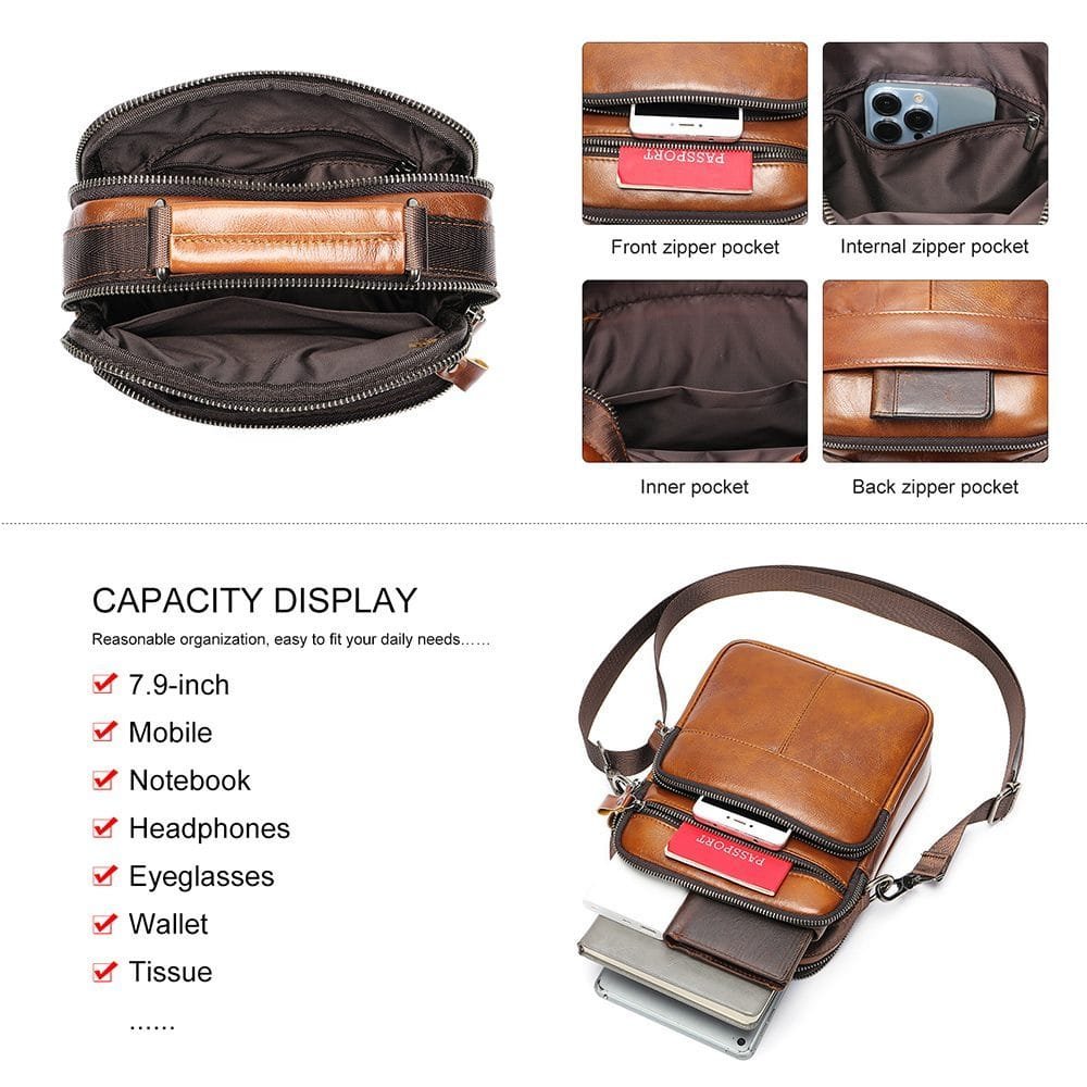 Full Grain Cowhide Leather Handmade Men Messenger Crossbody Satchel Bag Article: SCB-ML011 - Image 5