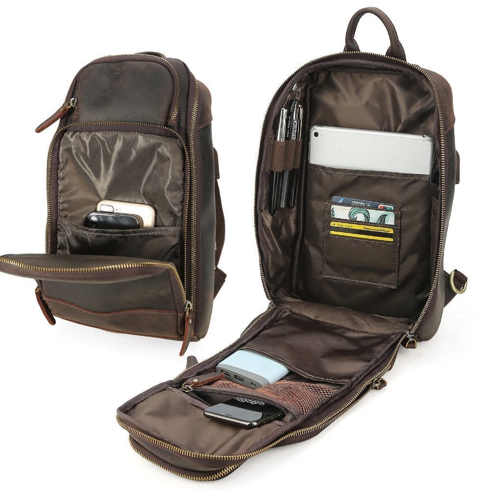 Full Grain Cowhide Leather Crossbody Sling Chest Pack One Shoulder Bag Article: SCB-ML018 - Image 5