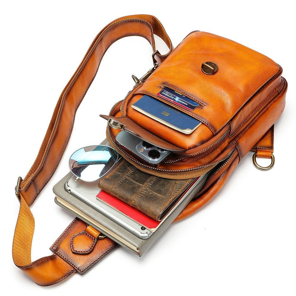 Full Grain Cowhide Leather Crossbody Sling Chest Pack One Shoulder Bag Article: SCB-ML022 - Image 5