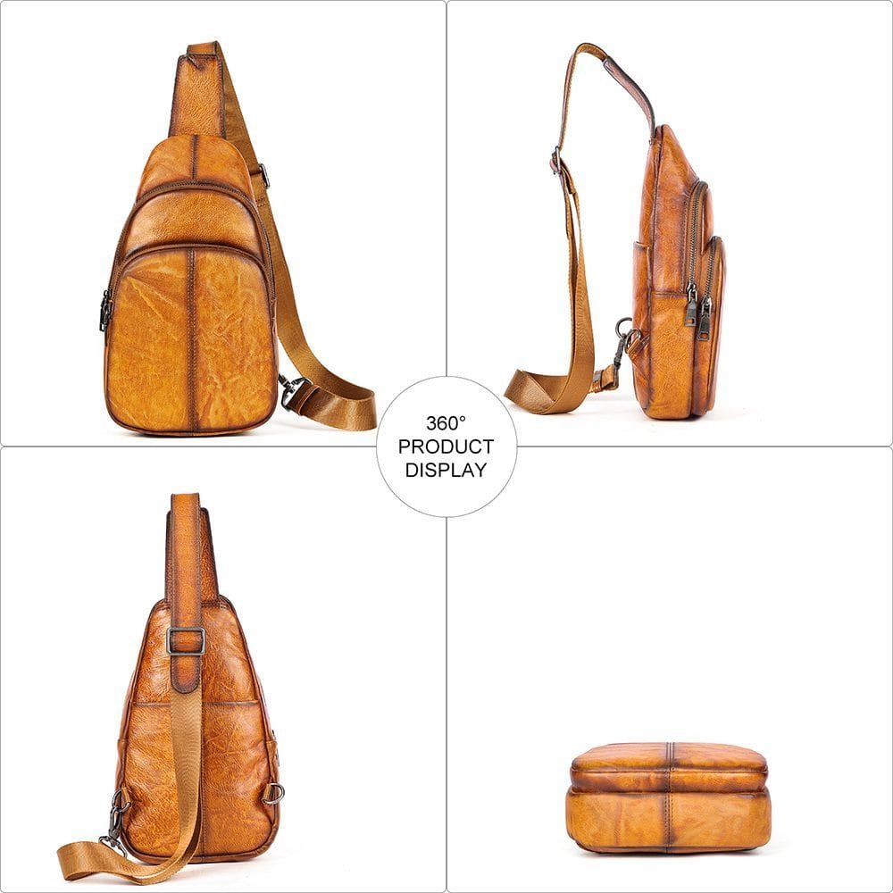 Full Grain Cowhide Leather Crossbody Sling Chest Pack One Shoulder Bag Article: SCB-ML023 - Image 5