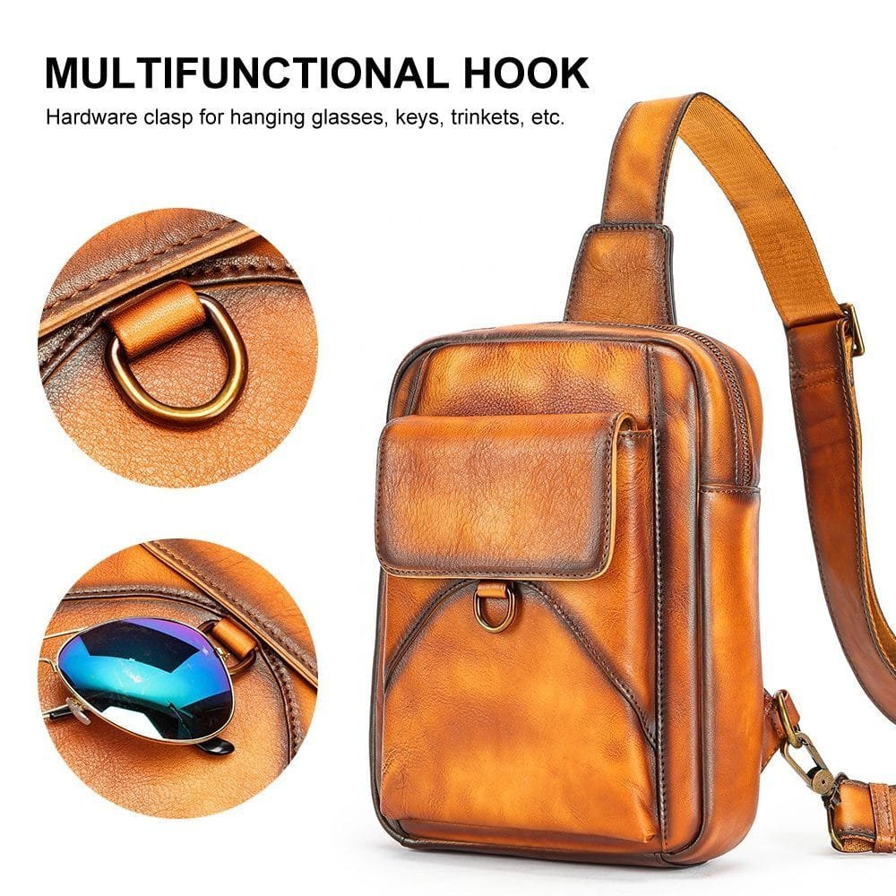 Full Grain Cowhide Leather Crossbody Sling Chest Pack One Shoulder Bag Article: SCB-ML024 - Image 5