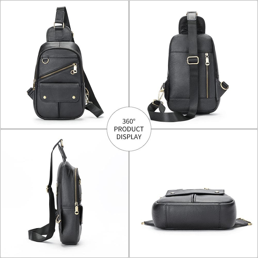 Full Grain Cowhide Leather Crossbody Sling Chest Pack One Shoulder Bag Article: SCB-ML027 - Image 5