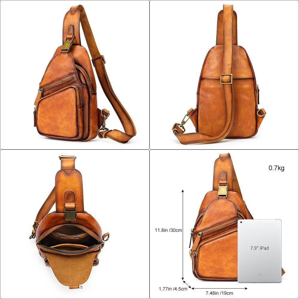 Full Grain Cowhide Leather Crossbody Sling Chest Pack One Shoulder Bag Article: SCB-ML030 - Image 5
