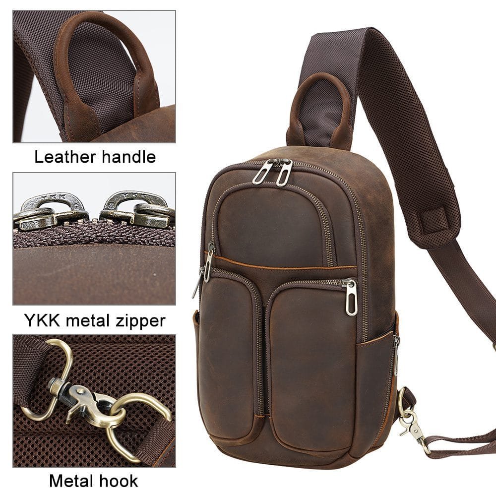 Full Grain Cowhide Leather Crossbody Sling Chest Pack One Shoulder Bag Article: SCB-ML033 - Image 5