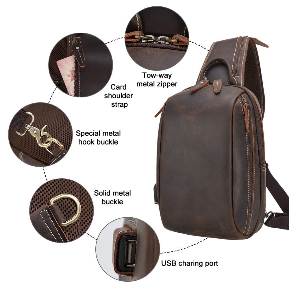 Full Grain Cowhide Leather Crossbody Sling Chest Pack One Shoulder Bag Article: SCB-ML034 - Image 5