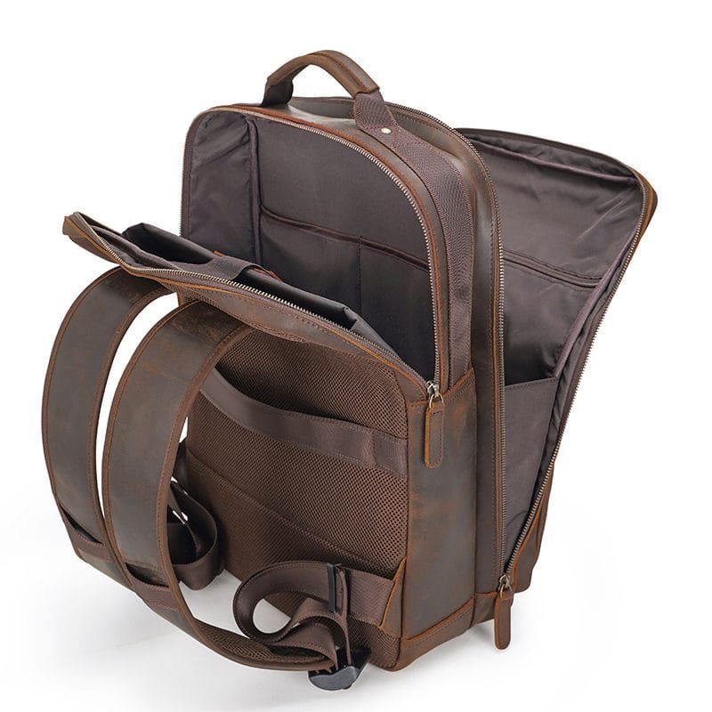 High Quality Mens Full Grain Cowhide Leather Office Laptop College Backpack Article: BPK-FL0013 - Image 5