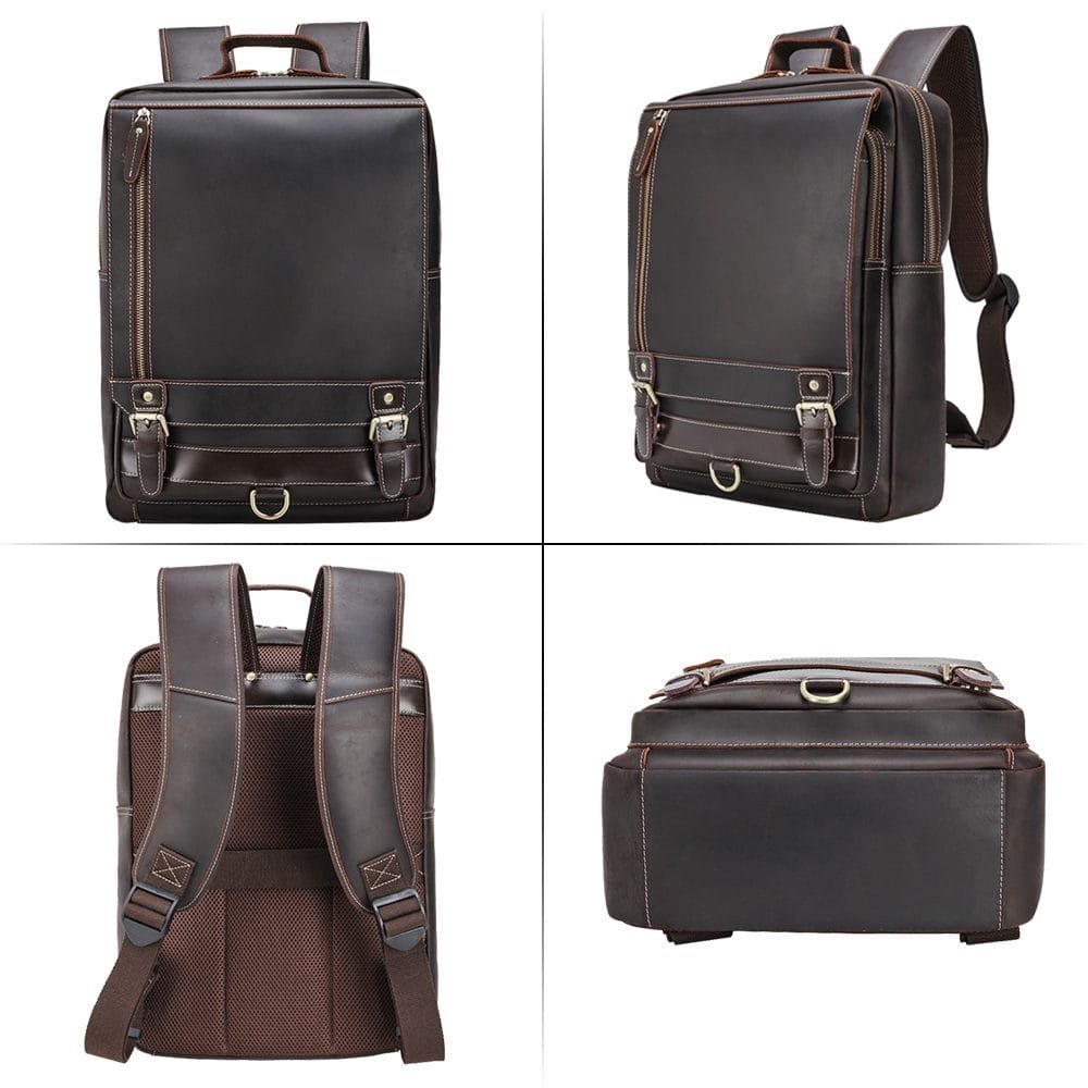 High Quality Mens Vintage Full Grain Cowhide Leather Office Laptop College Backpack Article: BPK-FL001 - Image 5