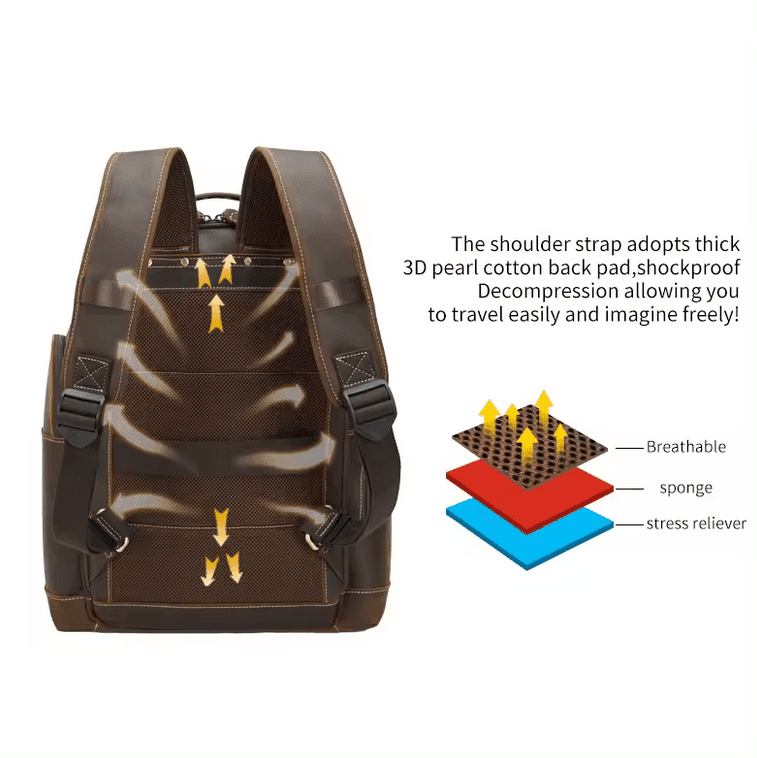 High Quality Mens Full Grain Cowhide Leather Office Laptop College Backpack Article: BPK-FL004 - Image 4