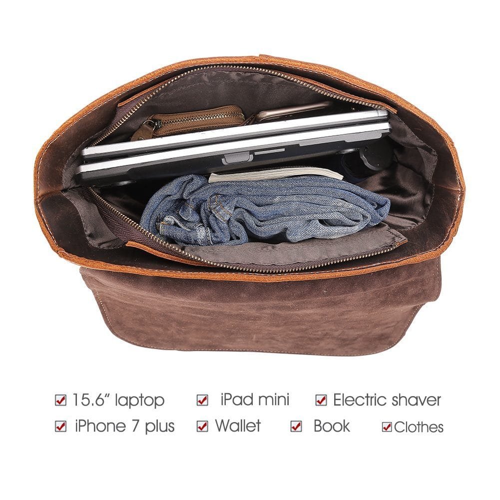 High Quality Mens Full Grain Cowhide Leather Office Laptop College Backpack Article: BPK-FL0014 - Image 5