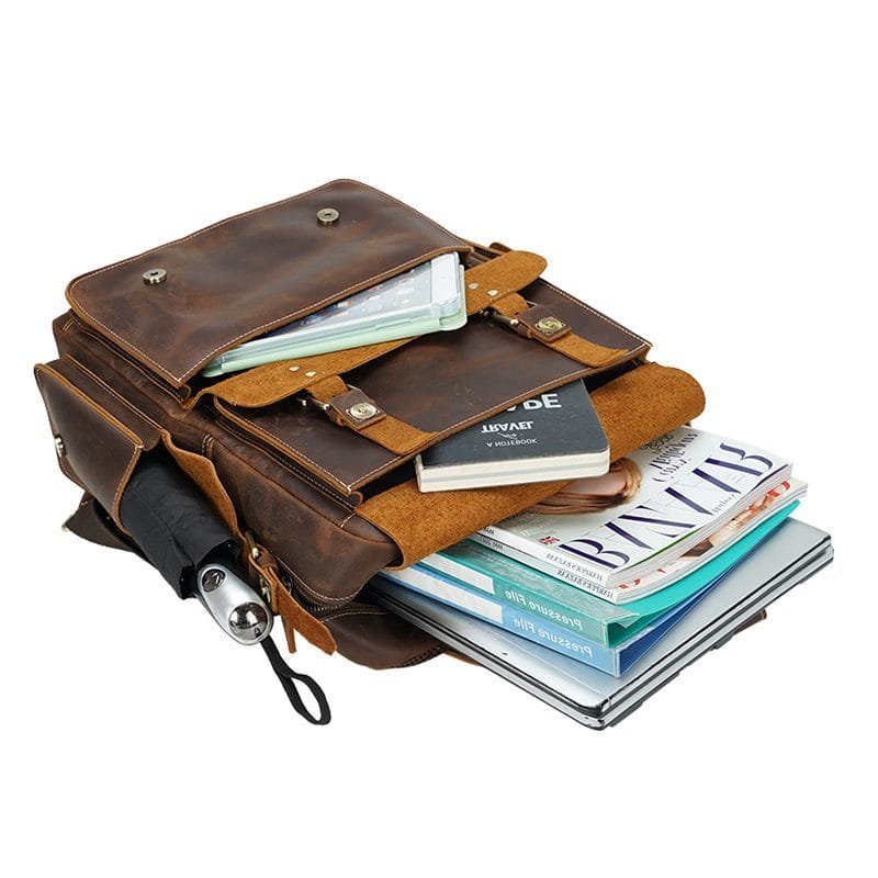 High Quality Mens Full Grain Cowhide Leather Vintage Office Laptop College Backpack Article: BPK-FL0017 - Image 6