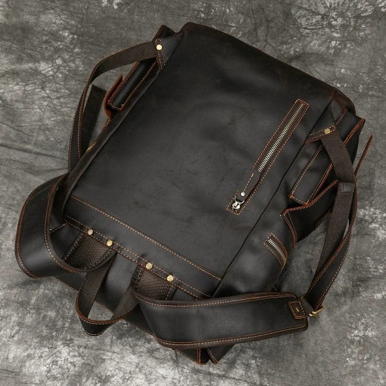 High Quality Mens Full Grain Cowhide Leather Office Laptop College Backpack Article: BPK-FL0015 - Image 6